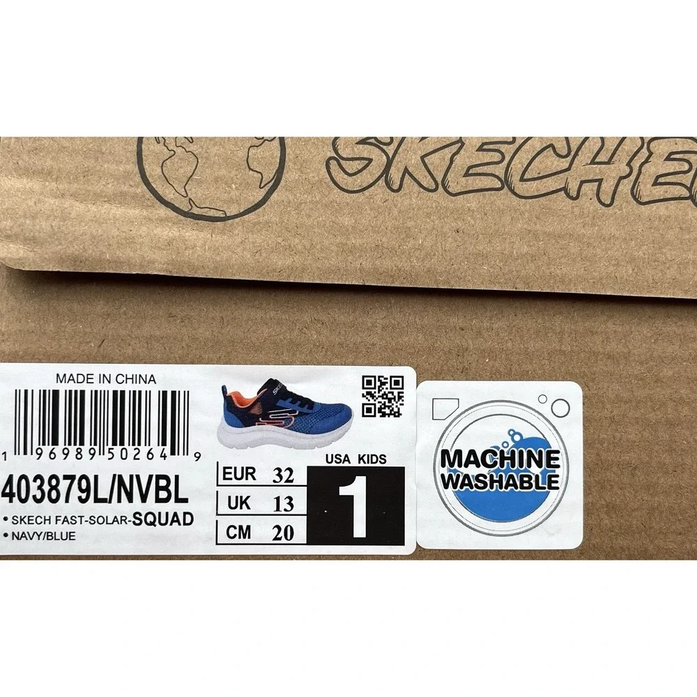 Skechers Squad Youth Boys Slip On Sneakers Size 1 Royal Navy Blue/Orange Shoes